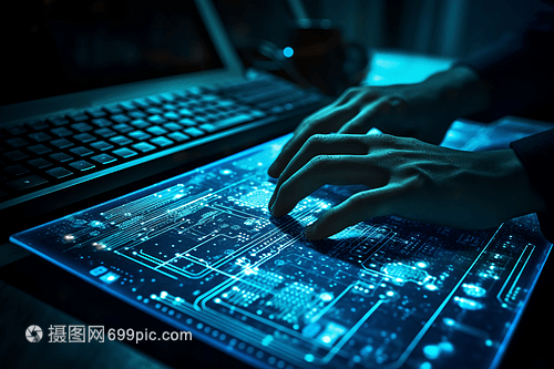 雙手觸摸電路板 感知交互與數據處理技術的融合創新